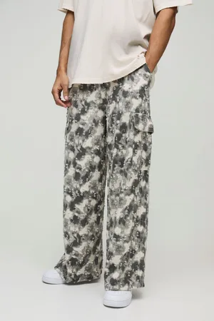 Boohoo Mens Baggy Fit Abstract Textured Cargo Trousers