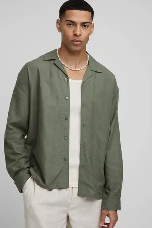 Boohoo Mens Oversized Long Sleeve Revere Linen Blend Shirt