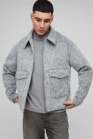 Boohoo Mens Tall Wool Blend Smart Zip Up Regular Fit Cargo Jacket
