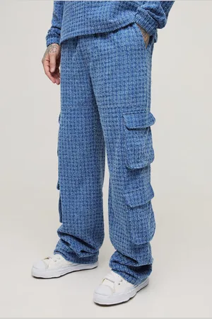 Boohoo Mens Tall Textured Denim Relaxed Fit Cargo Jeans