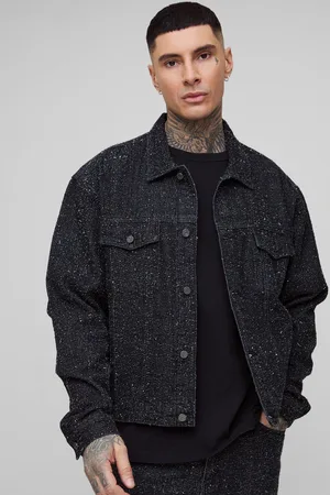 Boohoo Mens Tall Textured Denim Boxy Oversized Jacket