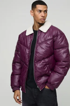 Boohoo Mens Oversized Borg Collar PU Puffer Jacket