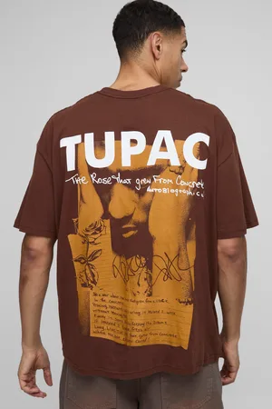 Boohoo Mens Oversized Tupac Poetry Rose License T-Shirt