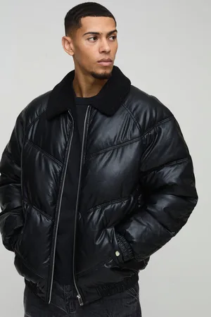 Boohoo Mens Oversized Borg Collar PU Puffer Jacket