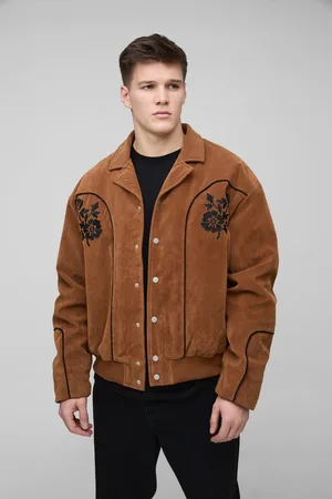 Boohoo Mens Tall Faux Suede Embroidered Oversized Boxy Fit Western Jacket