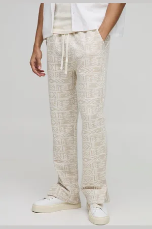 Boohoo Mens Regular Fit Jacquard Aztec Split Hem Jogger
