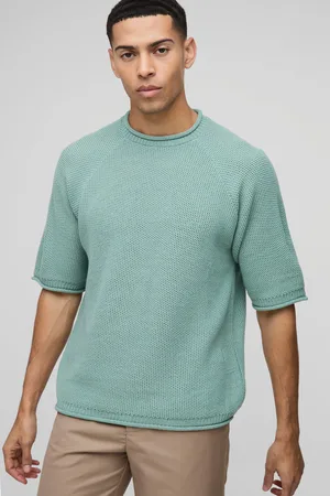 Boohoo Mens Regular Fit Waffle Raw Trim Knitted T-Shirt