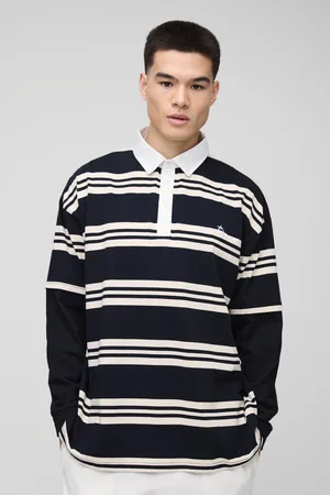 Boohoo Mens Oversized BM Signature Faux Layer Stripe Polo