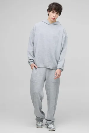 Boohoo Mens Tall Oversized Stitch Interest Knitted Hooded Tracksuit
