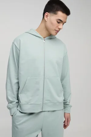 Boohoo Mens 260GSM Loopback Basic Oversized Boxy Zip Through Hoodie