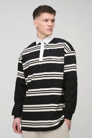 Boohoo Mens Tall Oversized Embroidered Faux Layer Stripe Polo