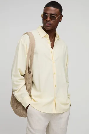 Boohoo Mens Super Oversized Long Sleeve Collared Linen Blend Shirt