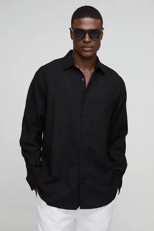 Boohoo Mens Super Oversized Long Sleeve Collared Linen Blend Shirt