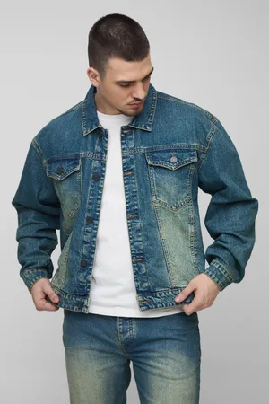 Boohoo Mens Tall Tinted Ripped Boxy Oversized Denim Jacket