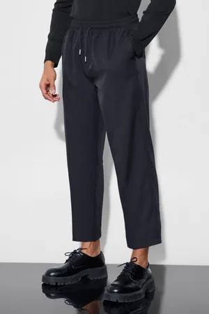 Boohoo Mens Drawcord Cropped Slim Fit Tailored Trousers