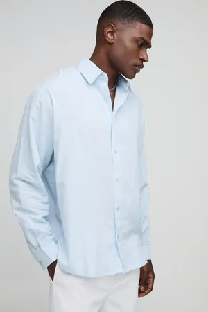 Boohoo Mens Super Oversized Long Sleeve Collared Linen Blend Shirt