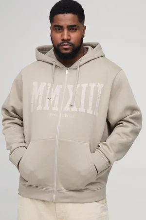 Boohoo Mens Plus MMXXIII Crackle Print Zip Through Regular Fit Hoodie