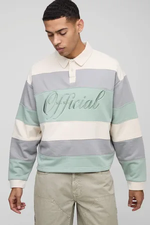 Boohoo Mens Oversized Boxy Stripe Embroidered Rugby Polo