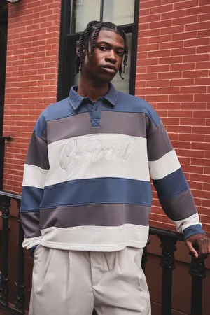 Boohoo Mens Oversized Boxy Stripe Embroidered Rugby Polo