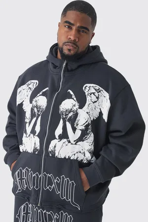Boohoo Mens Plus Oversized Boxy Zip Up Cherub Print Hoodie