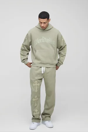 Boohoo Mens Oversized Boxy Cross Applique Hooded Tracksuit