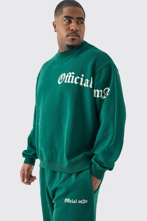 Boohoo Mens Plus Oversized Boxy Slogan Sweatshirt Tracksuit