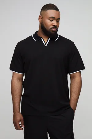 Boohoo Mens Plus Slim Revere Pique Tipped Polo