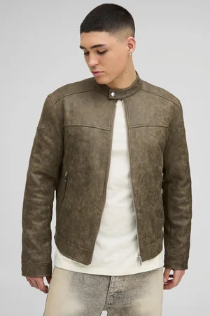 Boohoo Mens Regular Fit Washed Faux Suede Biker Jacket