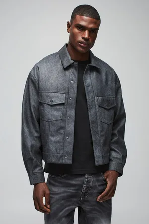 Boohoo Mens Oversized Washed Twill Stitch Detail Trucker Jacket
