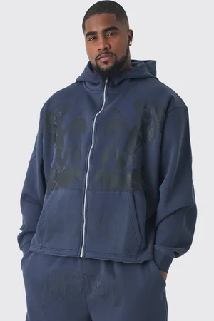 Boohoo Mens Plus Oversized Boxy Zip Thru Cherub Print Hoodie