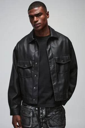 Boohoo Mens Oversized Tumbled PU Stitch Detail Trucker Jacket