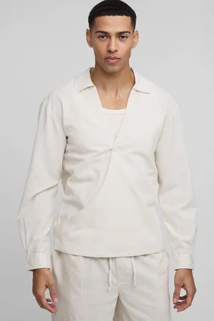 Boohoo Mens Oversized Wrap Front Long Sleeve Linen Blend Shirt