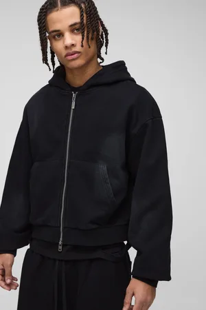 Boohoo Mens Premium Shrunken Fit Heavyweight Wash Zip Hoodie