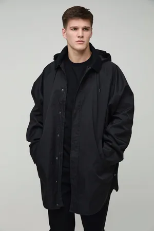 Boohoo Mens Tall Cord Collar Oversized Hooded Parka Jacket
