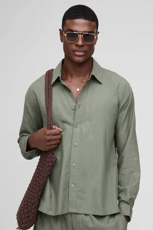 Boohoo Mens Oversized Long Sleeve Collared Linen Blend Shirt