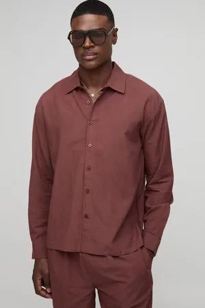 Boohoo Mens Oversized Long Sleeve Collared Linen Blend Shirt