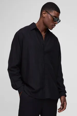 Boohoo Mens Oversized Long Sleeve Collared Linen Blend Shirt