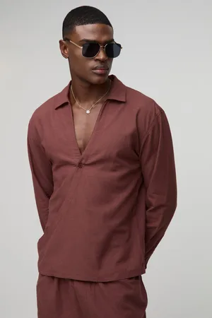 Boohoo Mens Oversized Wrap Front Long Sleeve Linen Blend Shirt