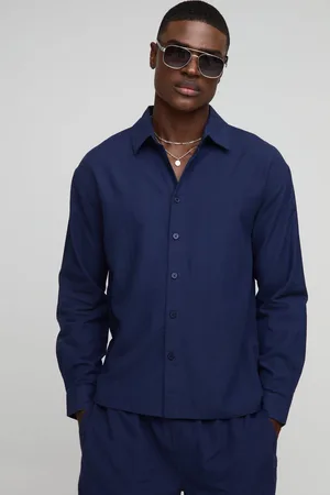 Boohoo Mens Oversized Long Sleeve Collared Linen Blend Shirt