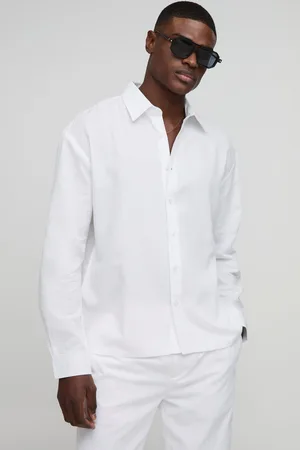 Boohoo Mens Oversized Long Sleeve Collared Linen Blend Shirt