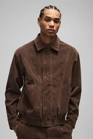 Boohoo Mens Boxy Faux Suede Pocket Harrington Jacket
