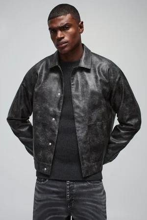 Boohoo Mens Oversized Washed PU Back Pleat Trucker Jacket