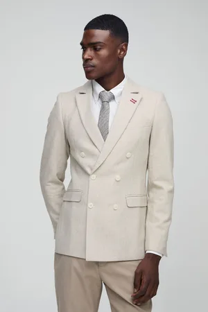 Boohoo Mens Slim Fit Double Breasted Textured Blazer