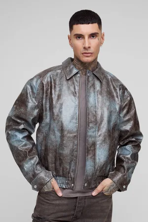 Boohoo Mens Tall Tie Dye Snake PU Boxy Bomber Jacket
