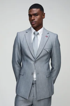 Boohoo Mens Slim Fit Herringbone Blazer