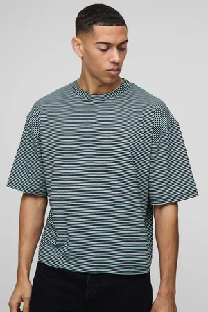 Boohoo Mens Oversized Boxy Rib Stripe T-Shirt