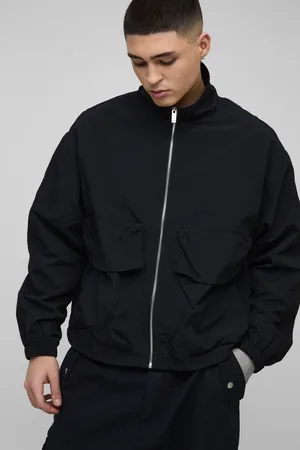 Boohoo Mens Oversized Boxy Crinkle Nylon Combat Track Jacket