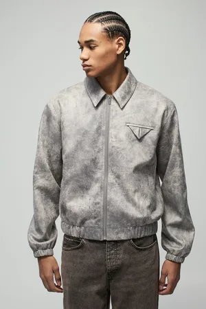 Boohoo Mens Boxy Washed Look Faux Suede Harrington Jacket