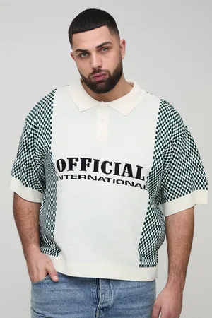 Boohoo Mens Plus Oversized Boxy Check Official Moto Knitted Polo