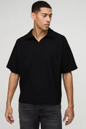 Boohoo Mens Oversized Boxy Wide Structured Rib Revere Polo